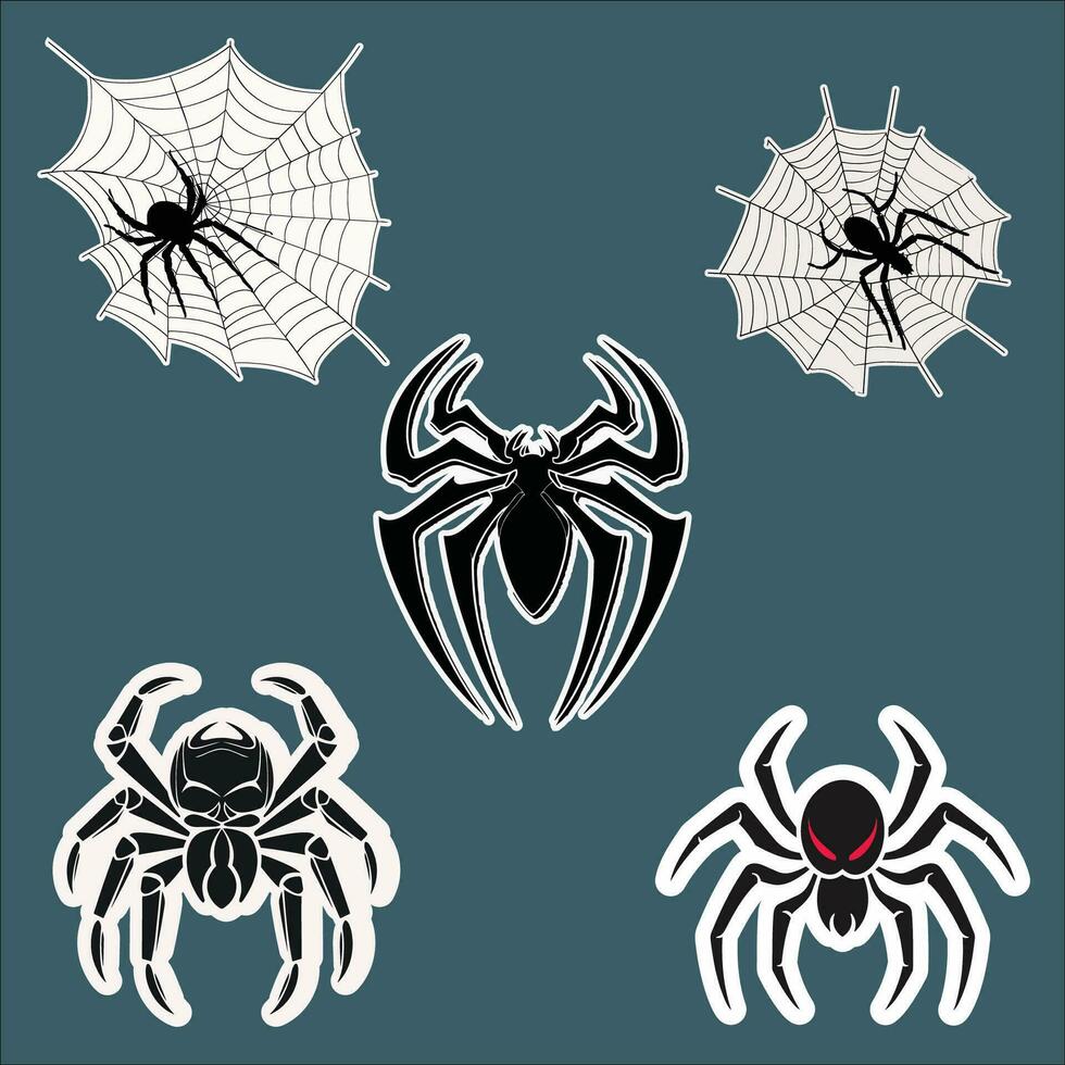 Sticker of Six Black Spiders on a Blue Canvas vector