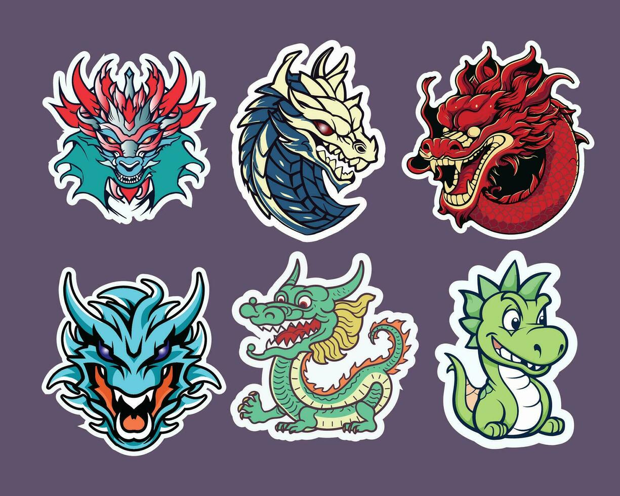 The Dragon Stickers, A Collection of Cute and Colorful Creatures vector