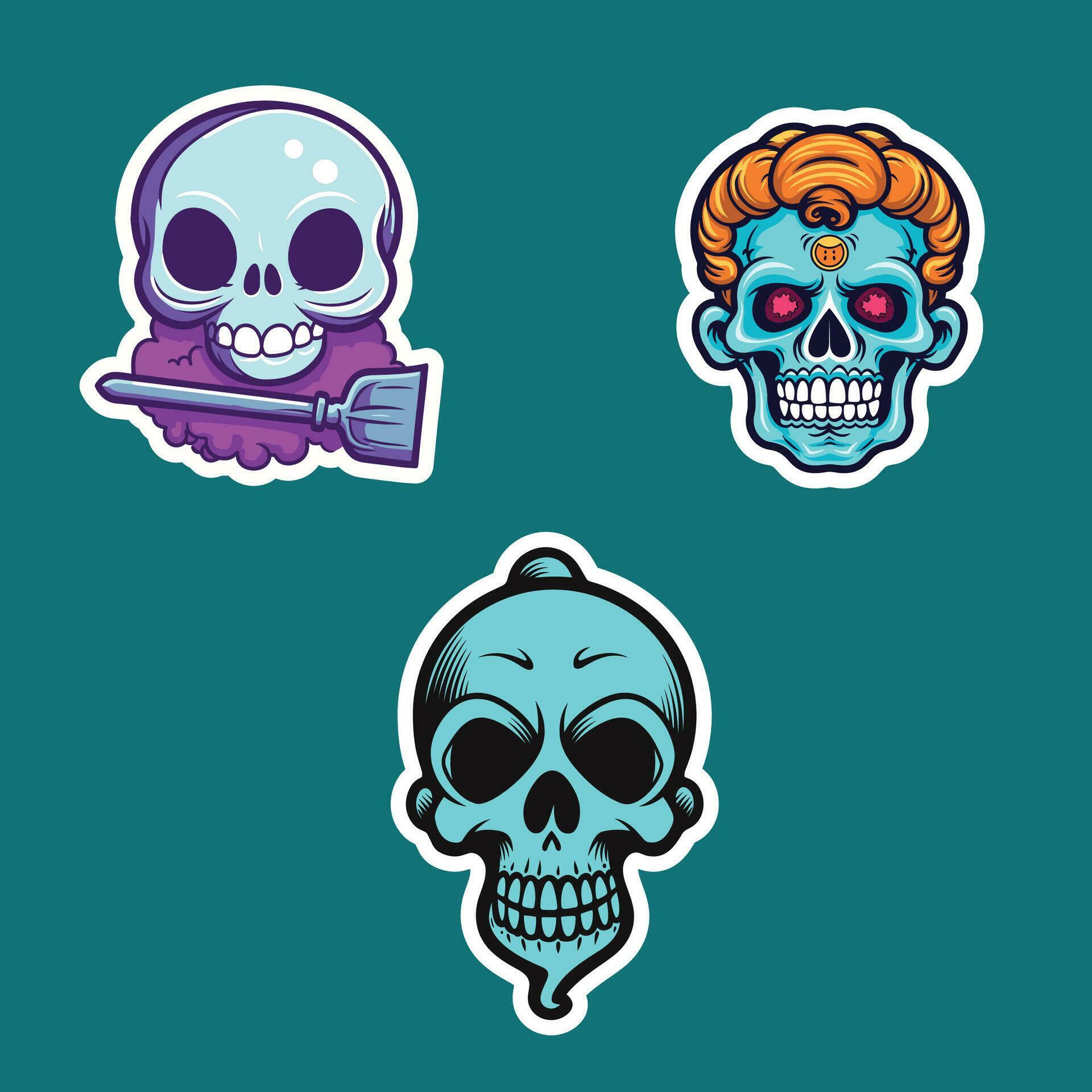 Three skull stickers with different hues and designs 31712086 Vector
