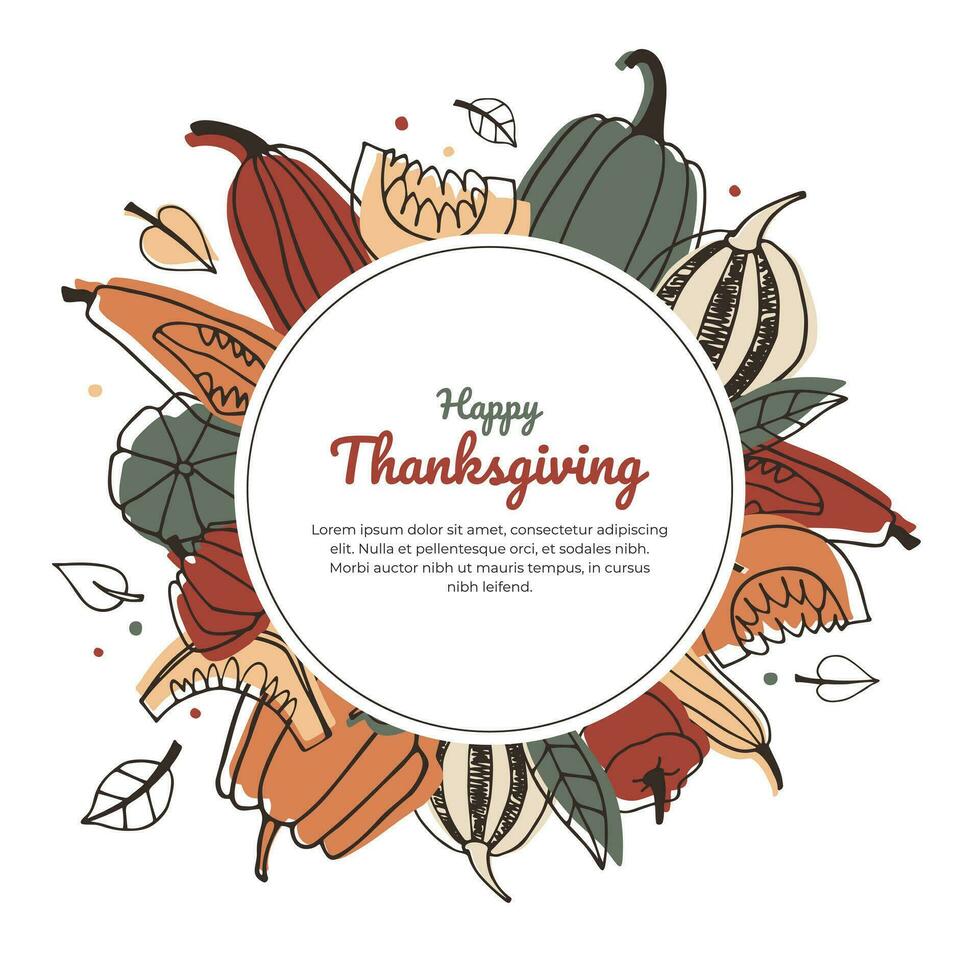 Vector decorative wreath with bright pumpkins. Space for your text. Template for Thanksgiving Day.