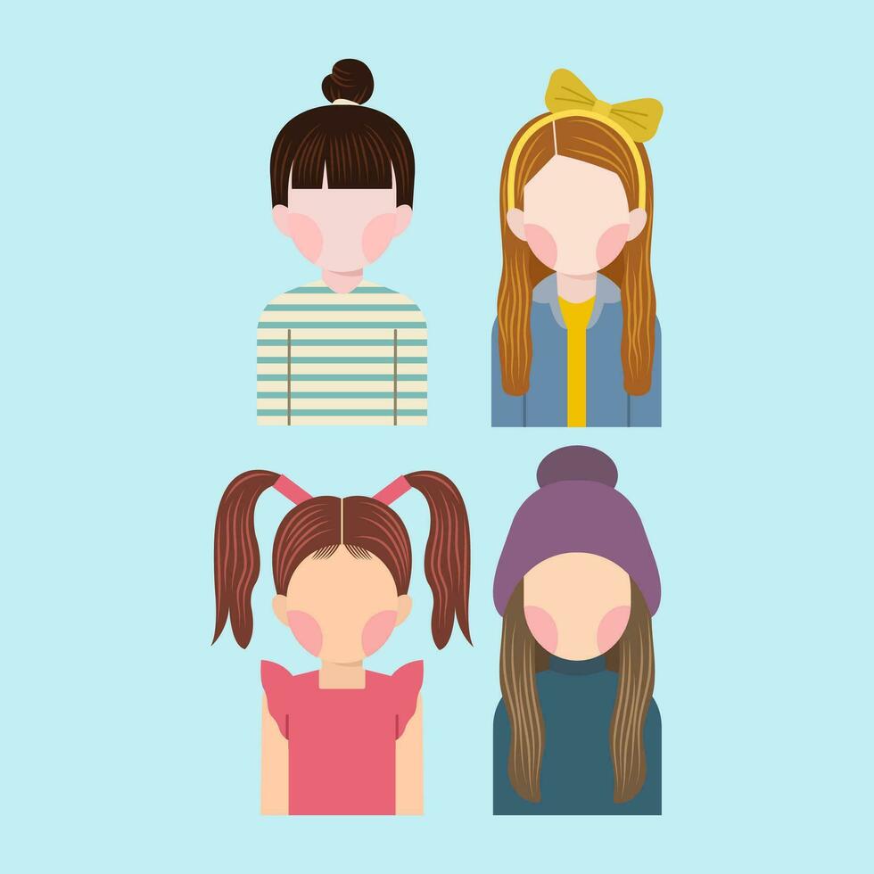 Set Of Little Girl Avatar vector