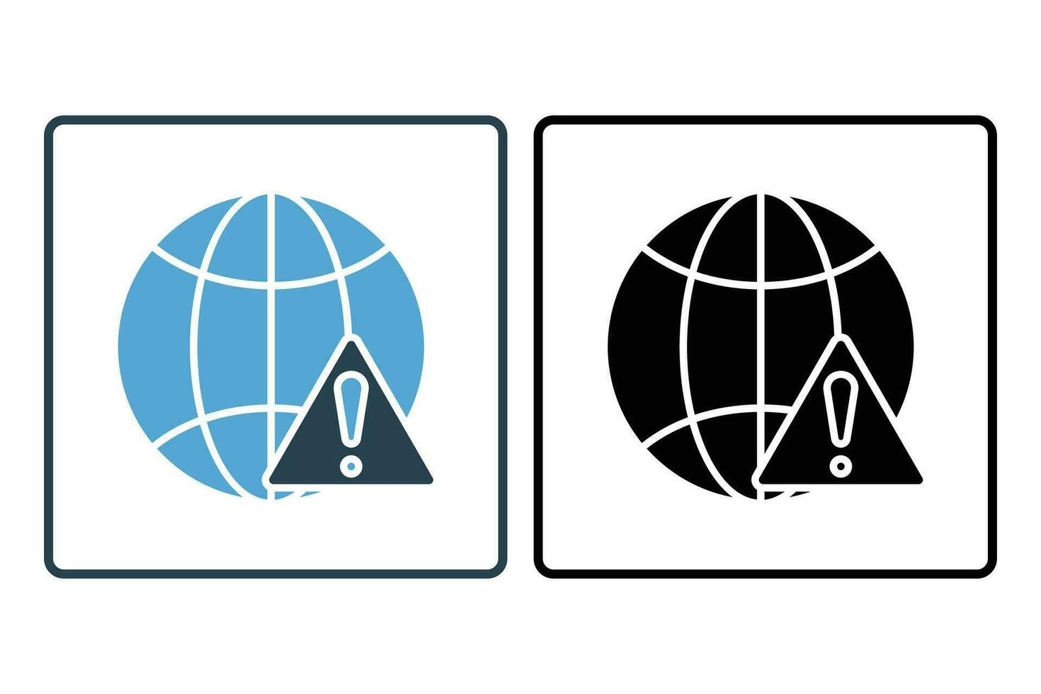 Network error icon. earth with exclamation mark. icon related to warning, notification. suitable for web site, app, user interfaces, printable etc. Solid icon style. Simple vector design editable