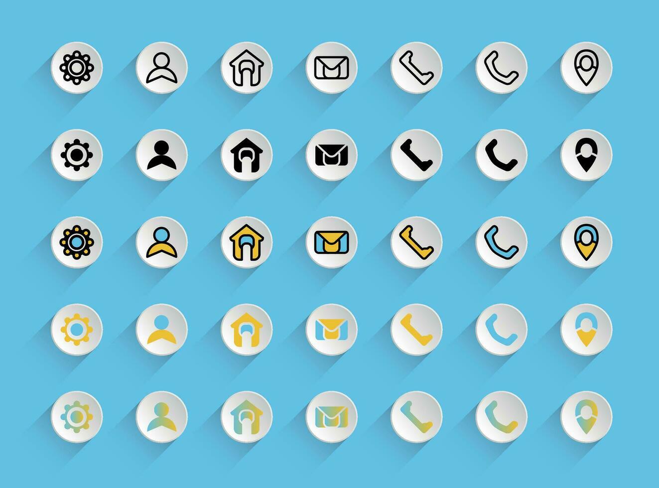 Linear, Glyph, Flat and Line, Flat, Gradient Contact and Web Icons Set vector
