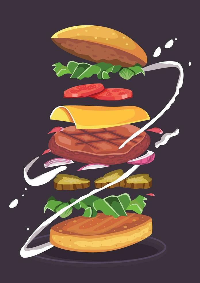 sabrosa hamburguesa con carne. objeto aislado vectorial vector