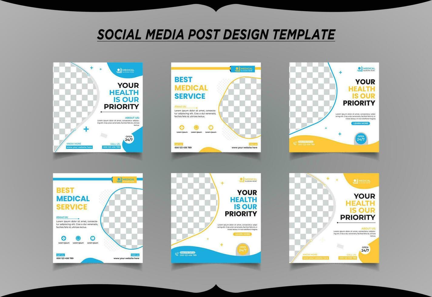 Medical Doctor Social Media Post template set vector