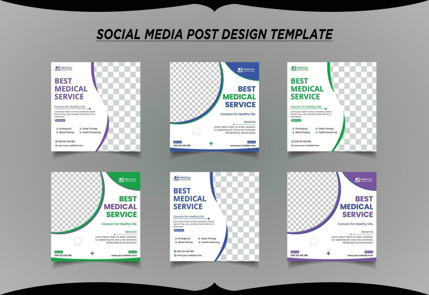 Medical Doctor Social Media Post template set vector