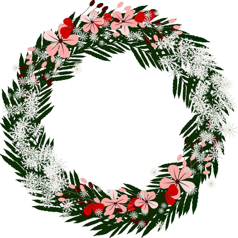 Winter wreath with snowflake and flower frame vector