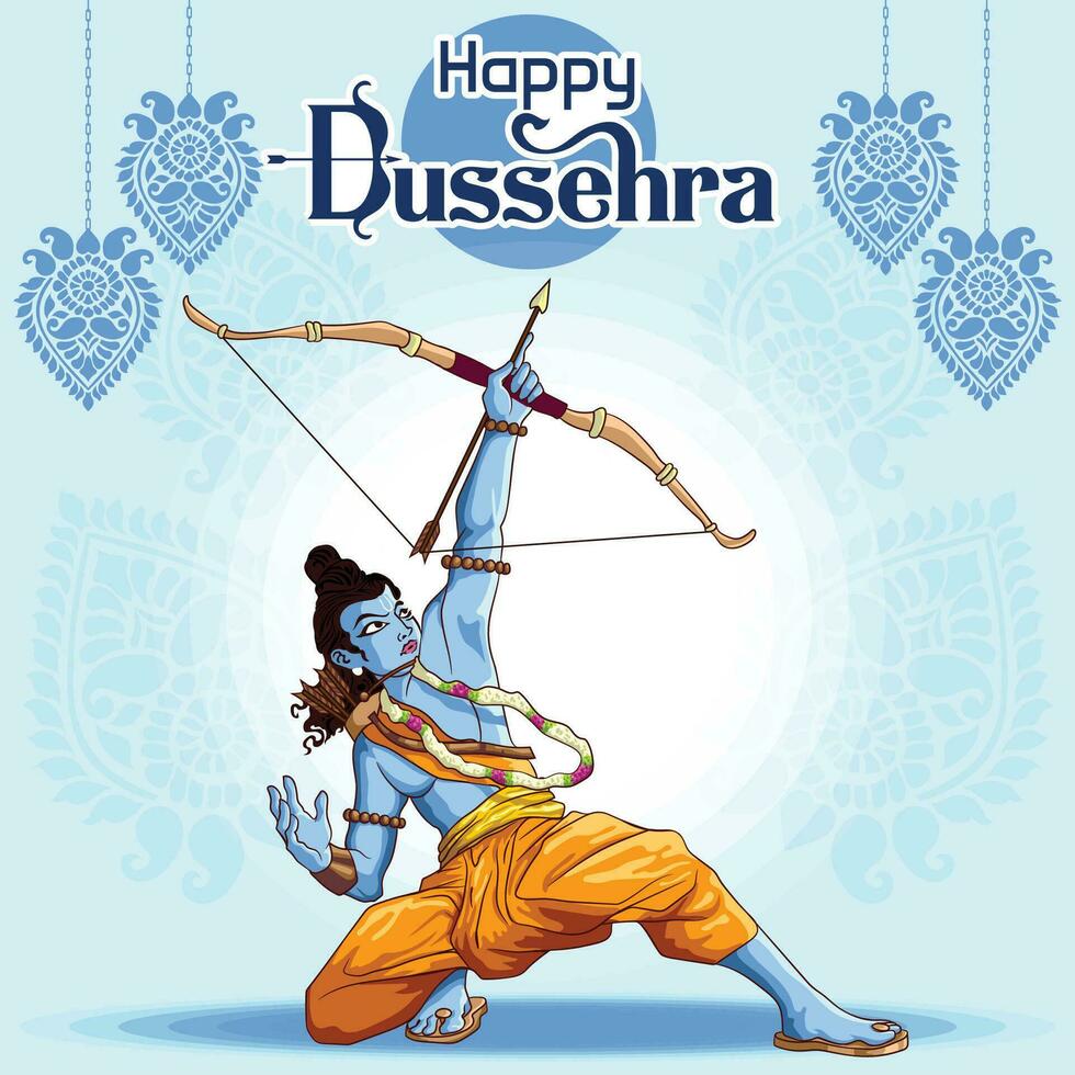 Dussehra Greetings of Lord Ram aiming to defeat Bad with good vector