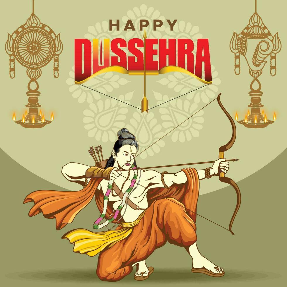 Ram Aiming with bow and arrow in Dussehra wishes card vector