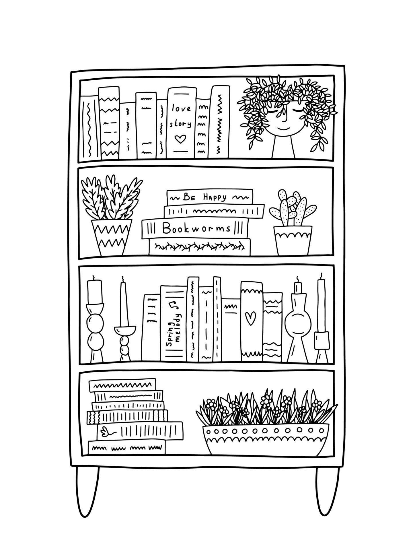 Hand drawn doodle bookshelf isolated. Vector bookshelf sketch with books  and home decor 31712711 Vector Art at Vecteezy