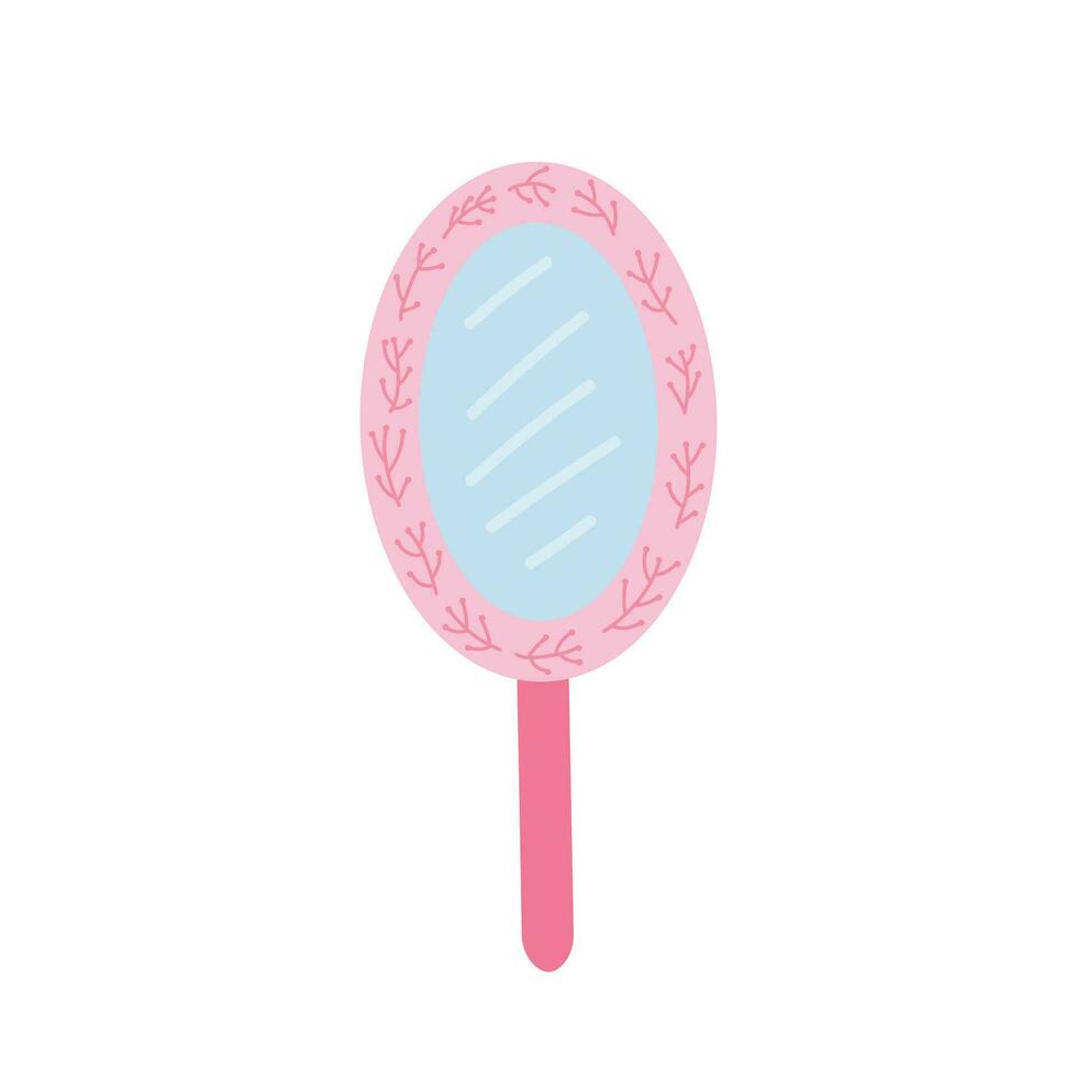 Flat style pink mirror with handle vector