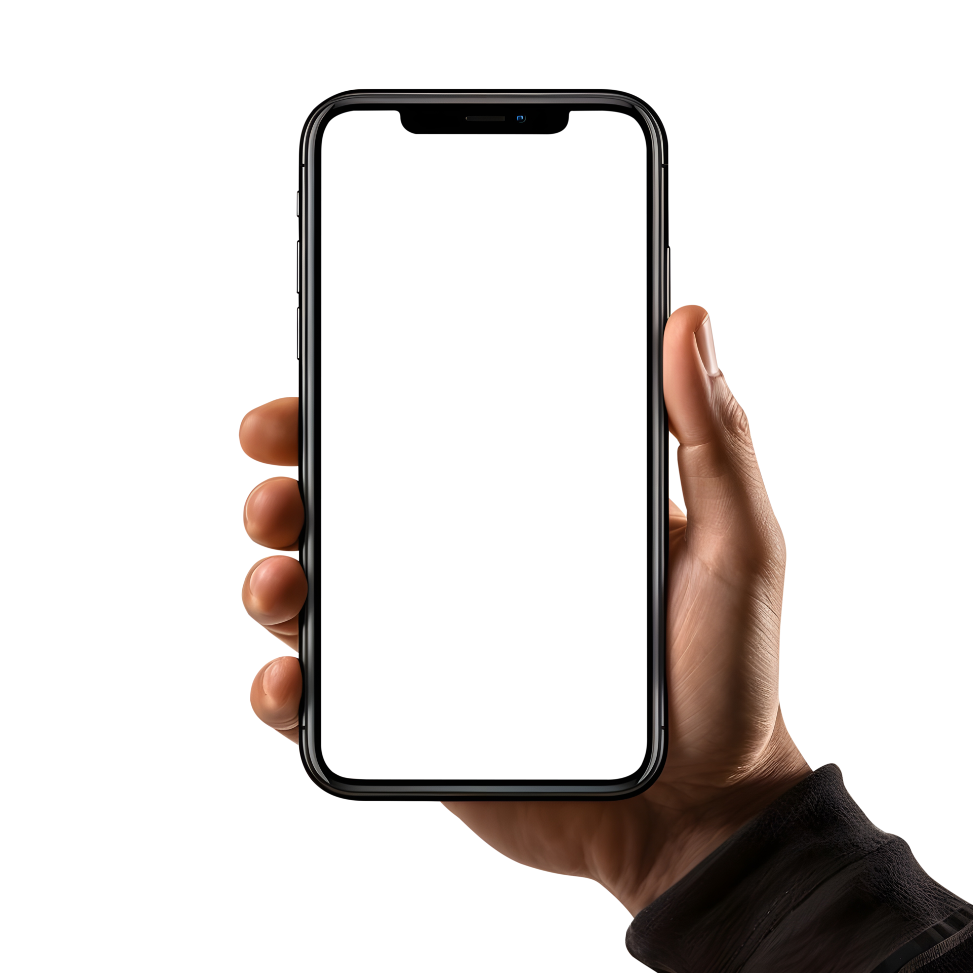 Man hand holding the smartphone with blank screen mockup, Cutout, AI ...
