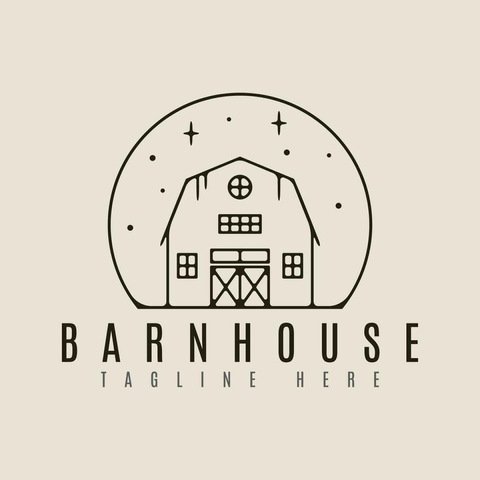 barn house line art logo vector with emblem  illustration template design.