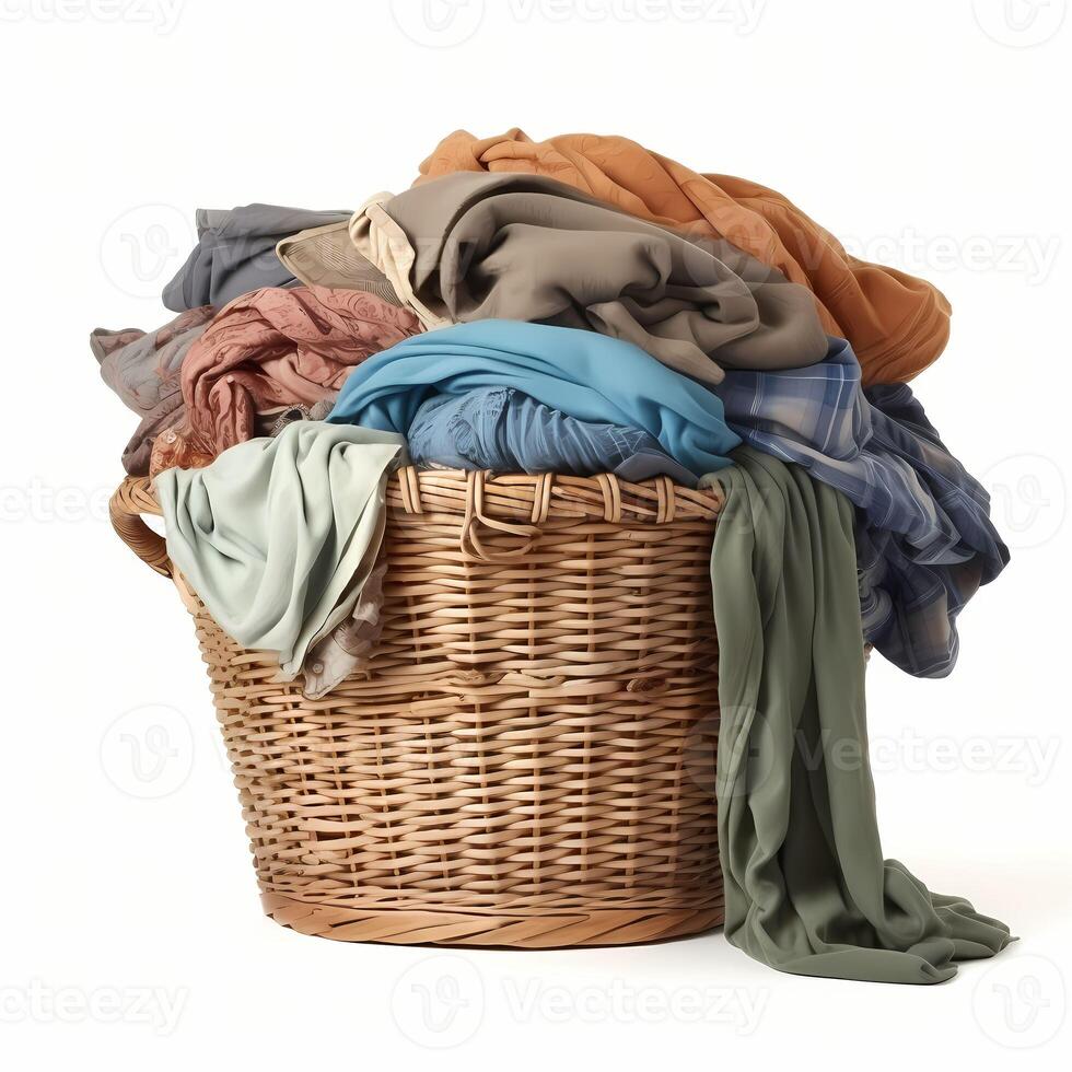 laundry basket with dirty clothes inside Isolated on white Ai Generative photo