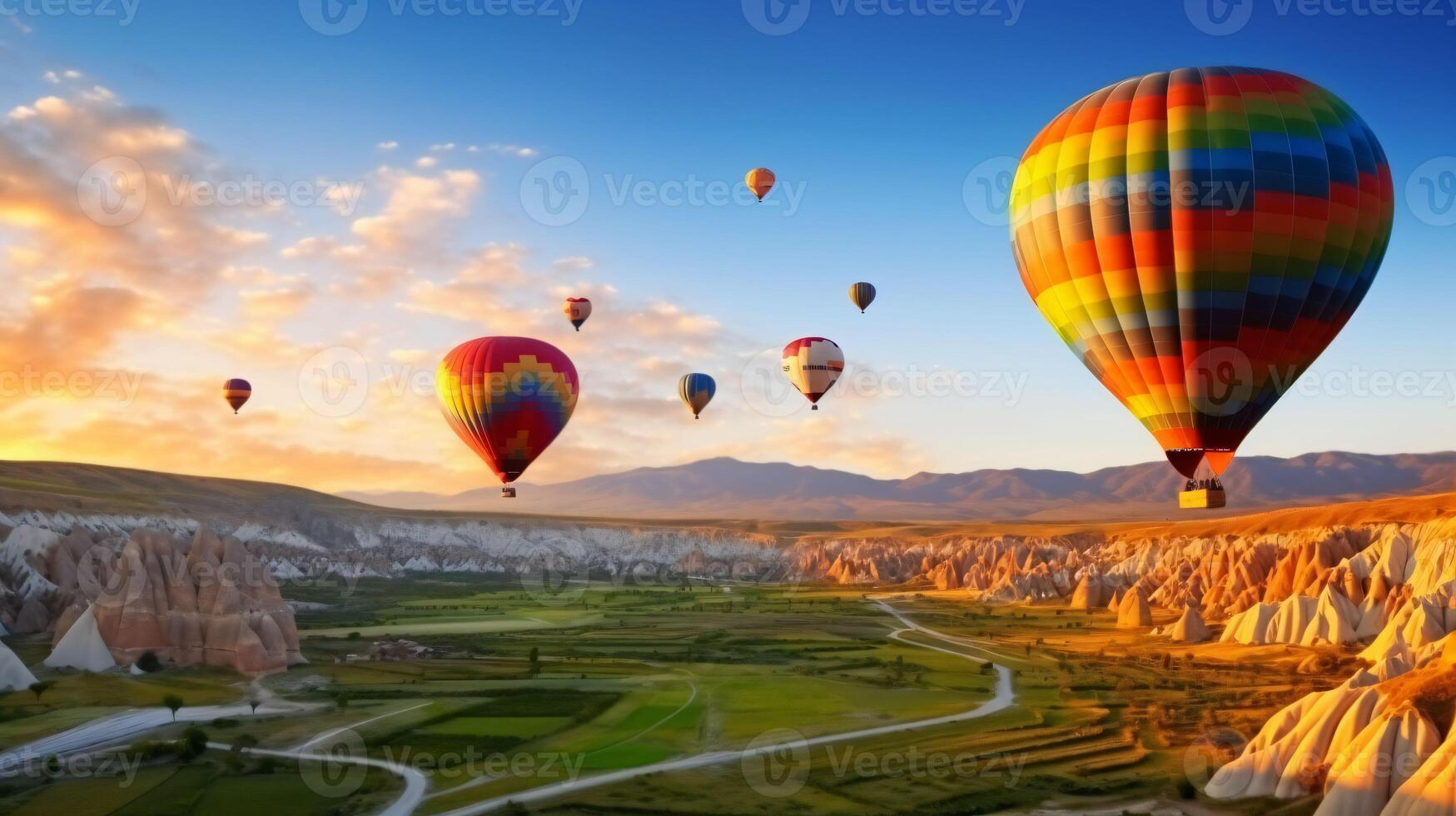 caliente aire globos mosca terminado Capadocia - el genial turista atracción en Turquía ai generativo foto