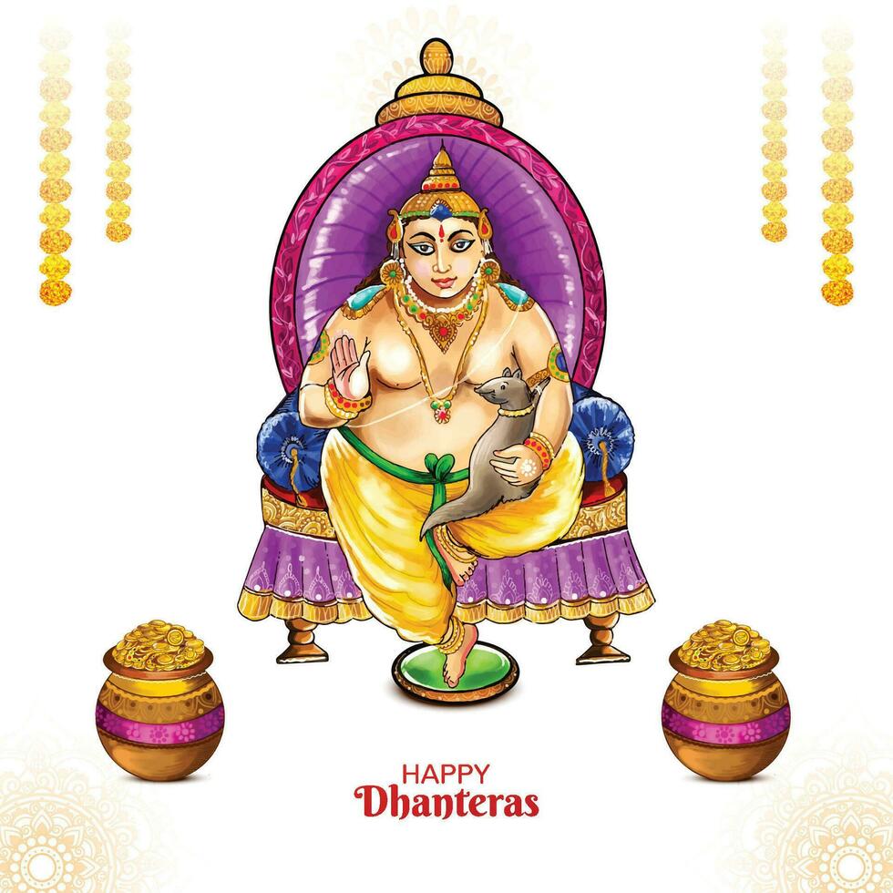 shubh dhanteras festival celebración lord kuber card background vector