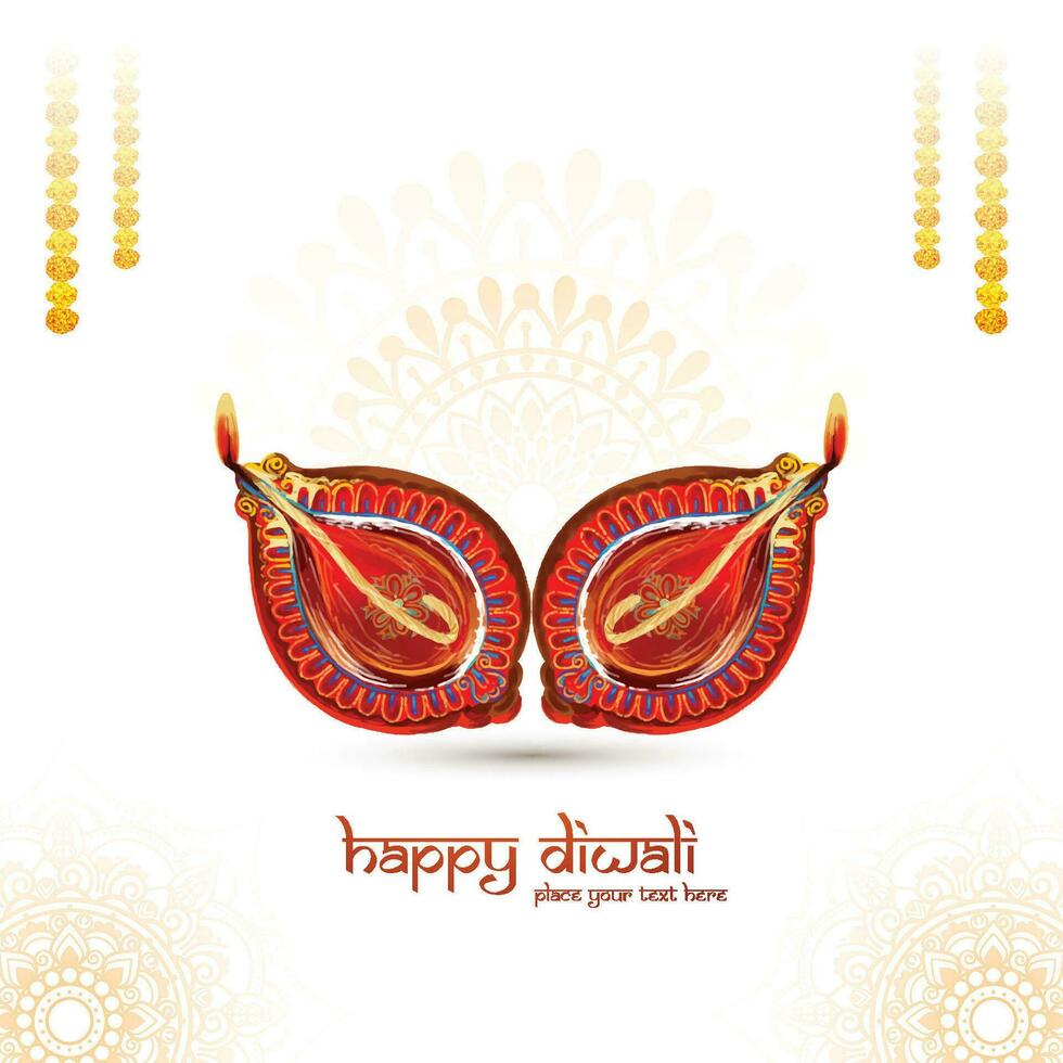 ilustración de diya ardiente de acuarela sobre fondo de celebración feliz diwali vector