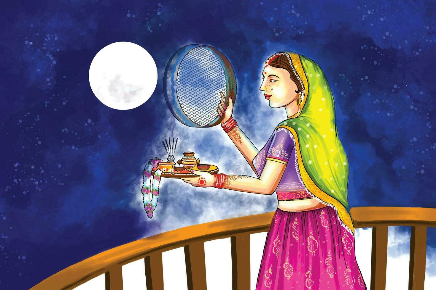 Indian festival happy karwa chauth celebration background vector