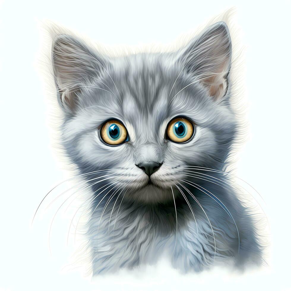 beautiful Russian Blue Cat watercolor fantasy clipart illustration, AI Generated, AI Generated photo