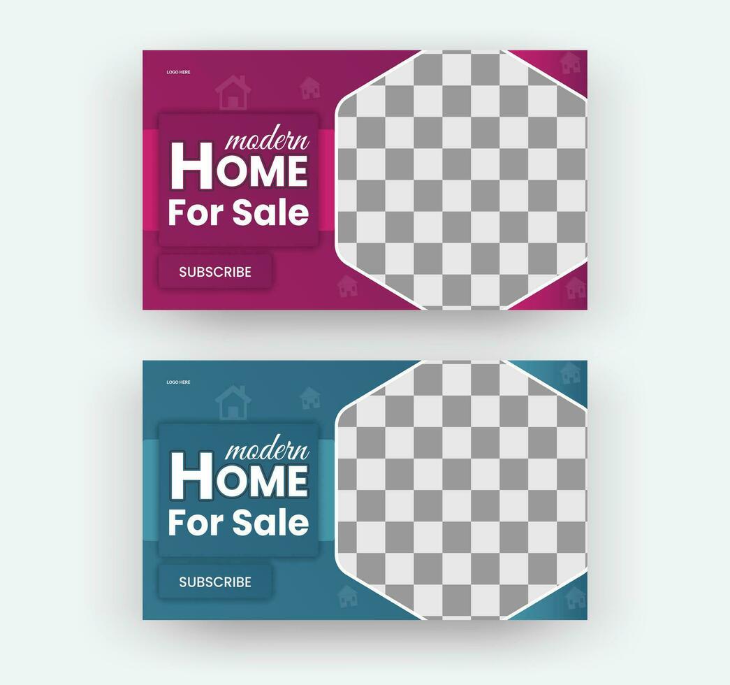 Home sale youtube and thumbnail real estate agency rent or web banner template  video thumbnail template. vector