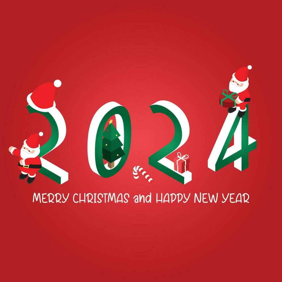 isometric 2024 and Christmas banner template promotion for advertising with Santa vector