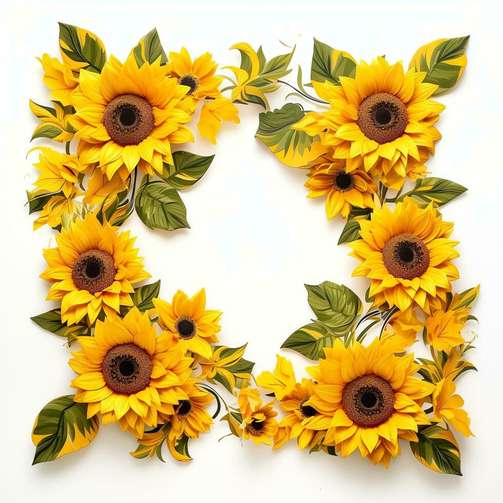Cute Sunflower Border Floral Frame watercolor, AI Generated photo