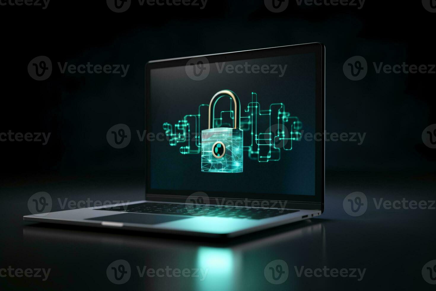 laptop with digital padlock. Cyber security and data protection information privacy internet technology concept. ai generative photo