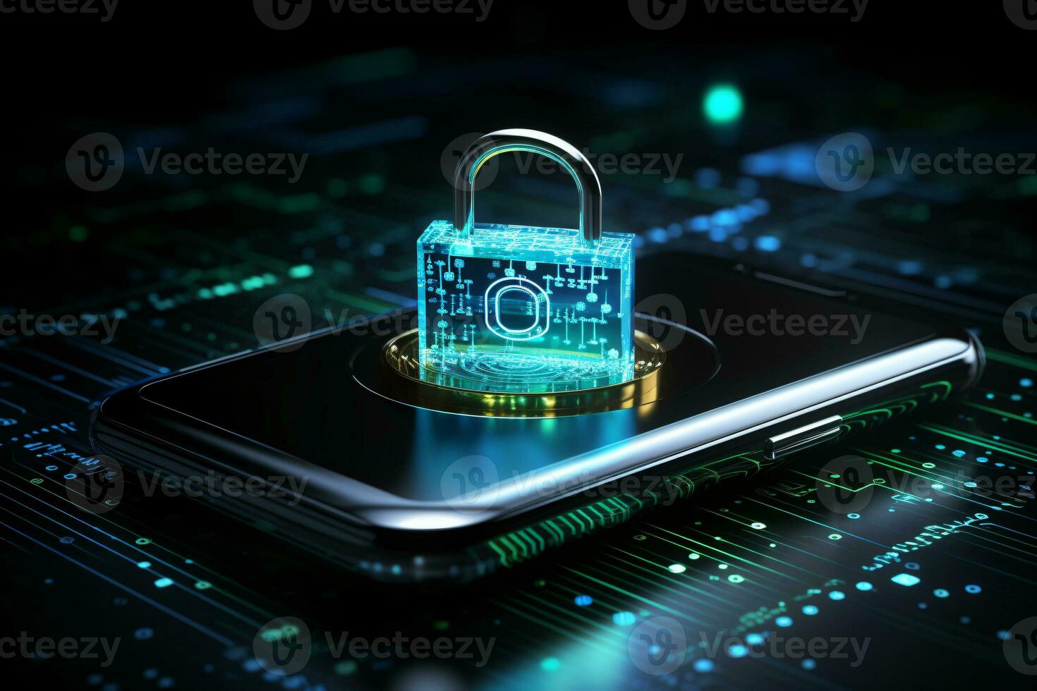 smartphone with digital padlock. Cyber security and data protection information privacy internet technology concept. ai generative photo