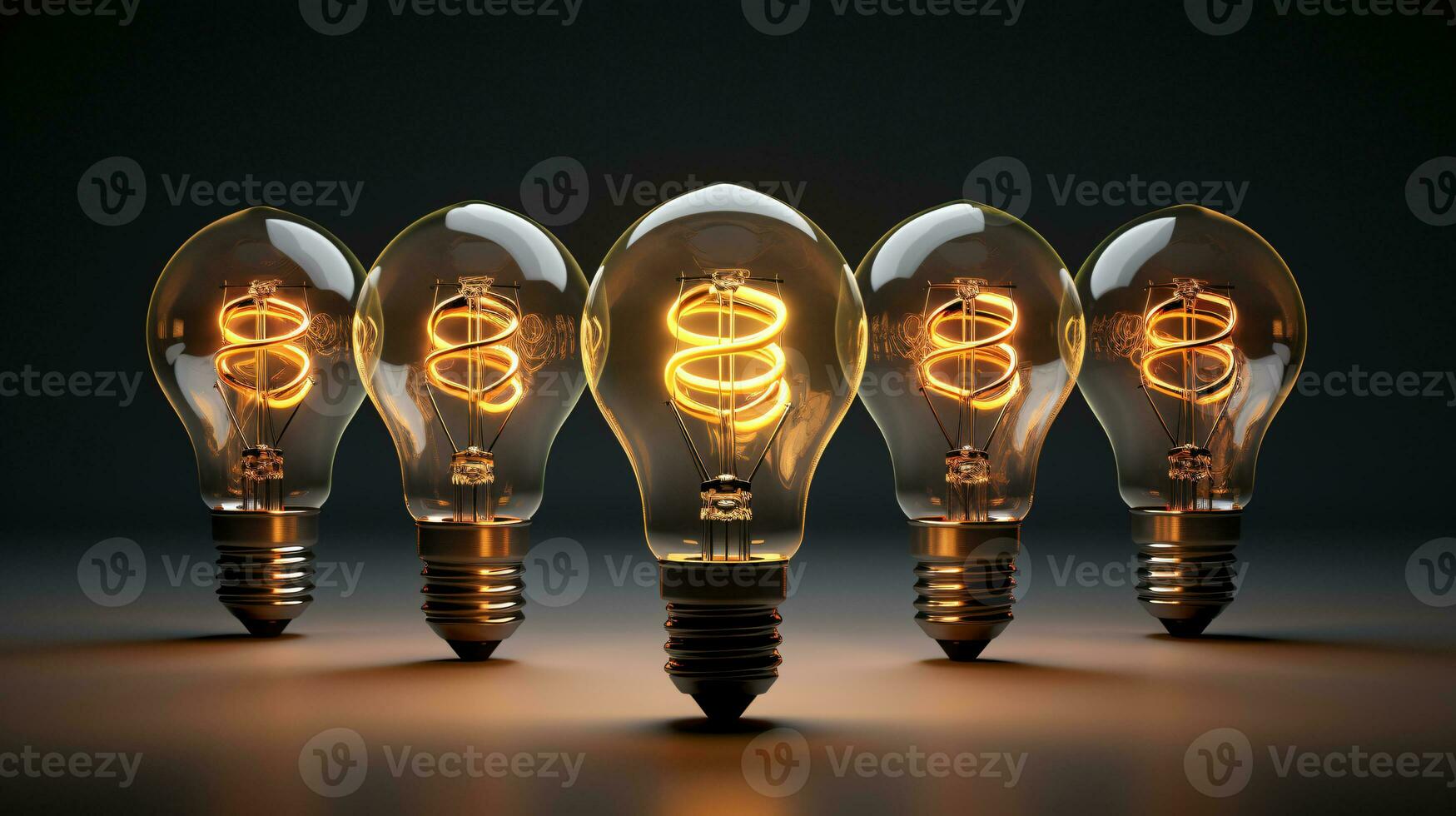 A series of electric light bulbs against a dark background. The concept of several attempts, one successful. A successful idea. ai generative photo