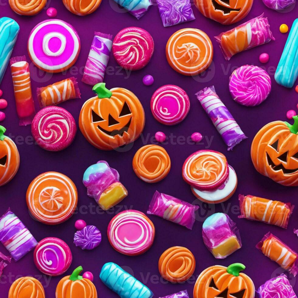 Halloween Candy Delight Sweet Pumpkin Treats. Ai generated content photo