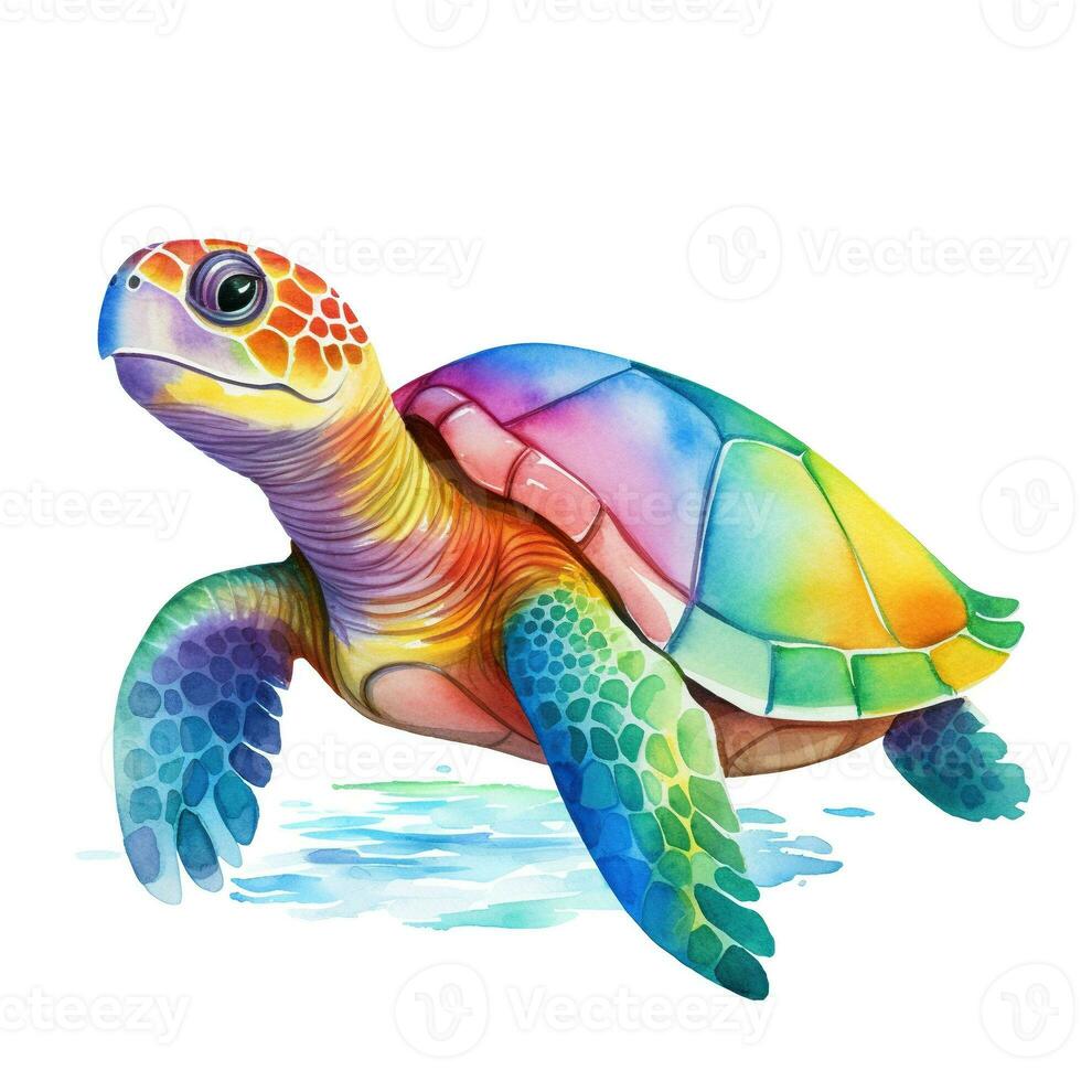 Watercolor turtle, colorful illustration, clipart on white background. Generative AI photo