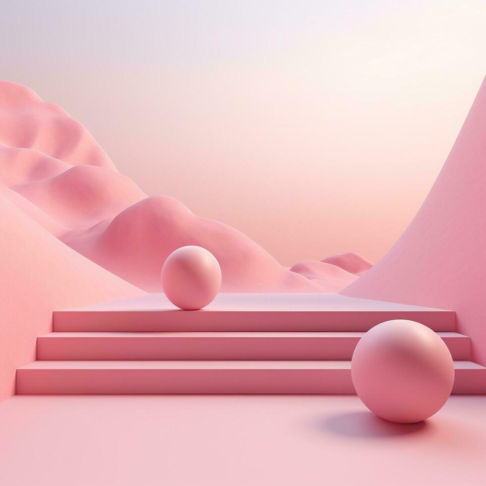 Pink space, podium, product display room. Simple scene for advertising cosmetics, items, goods. Generative AI photo