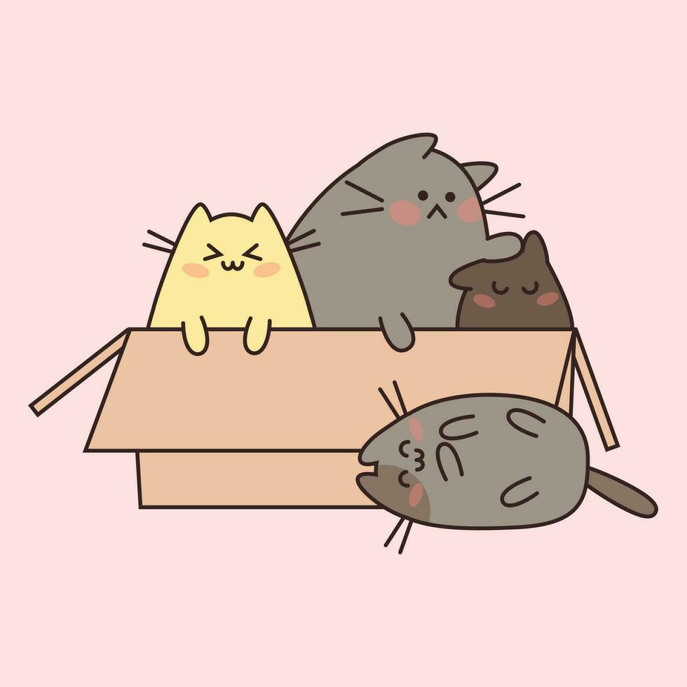 Kawaii cats sitting in a box vector