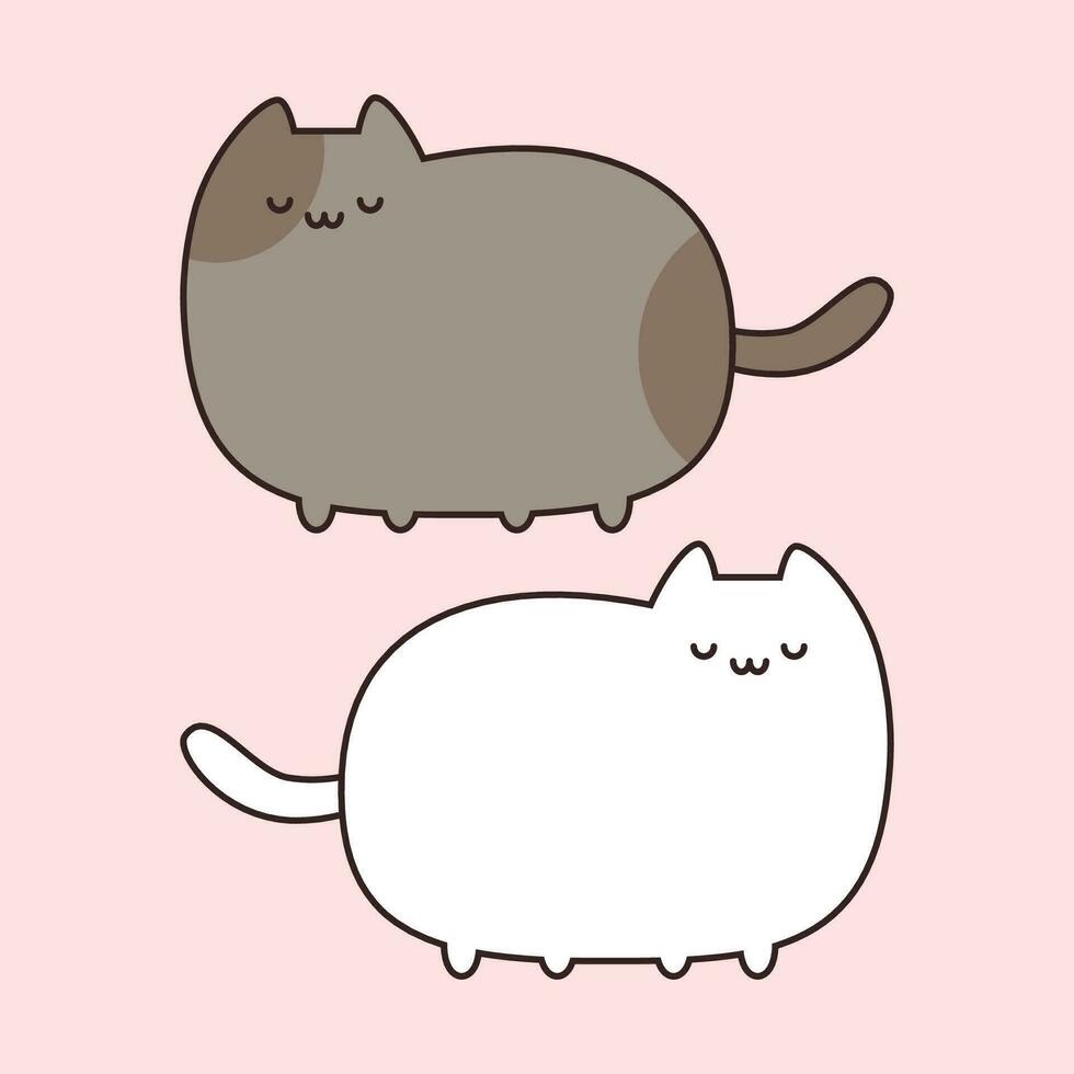 Fat cute kawaii cat with coloring page vector