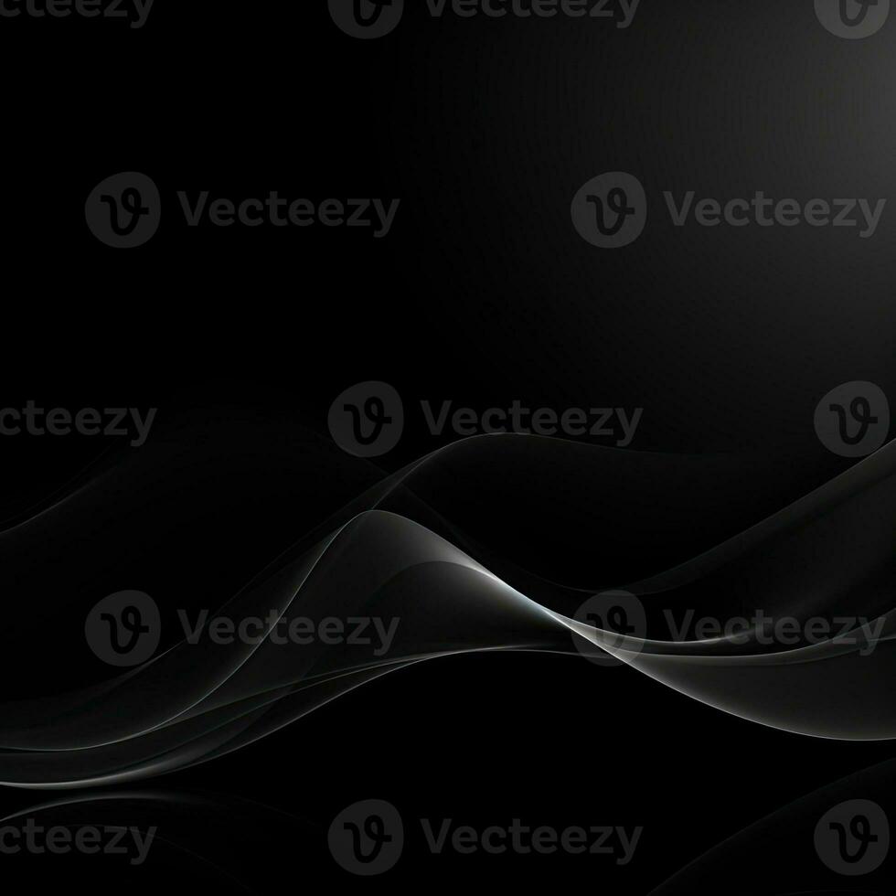 Simple black background, empty space for text, smoke, waves. Generative AI photo