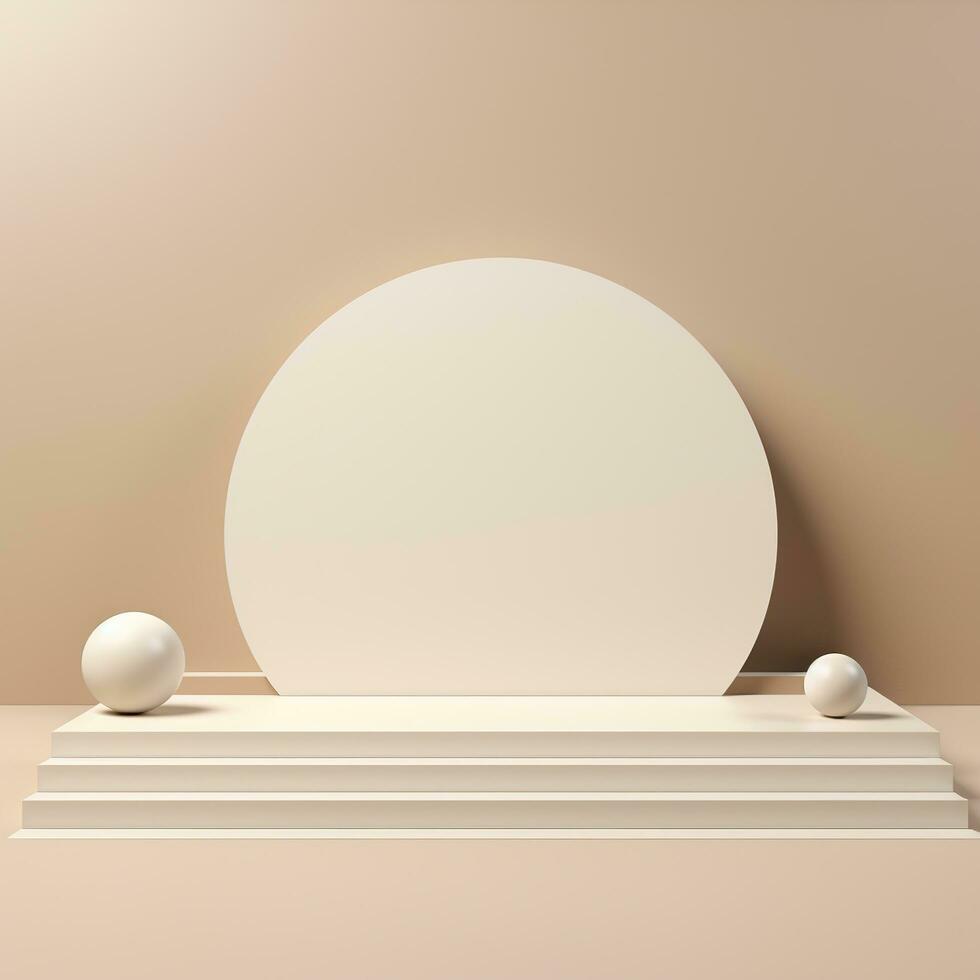 Empty round white podium, stage, pedestal for goods and objects. Generative AI photo