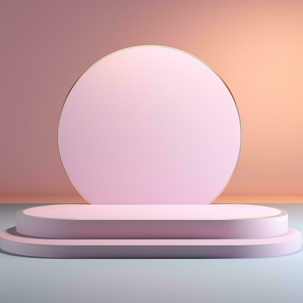 Empty round pink podium, stage, pedestal for goods and objects. Generative AI photo