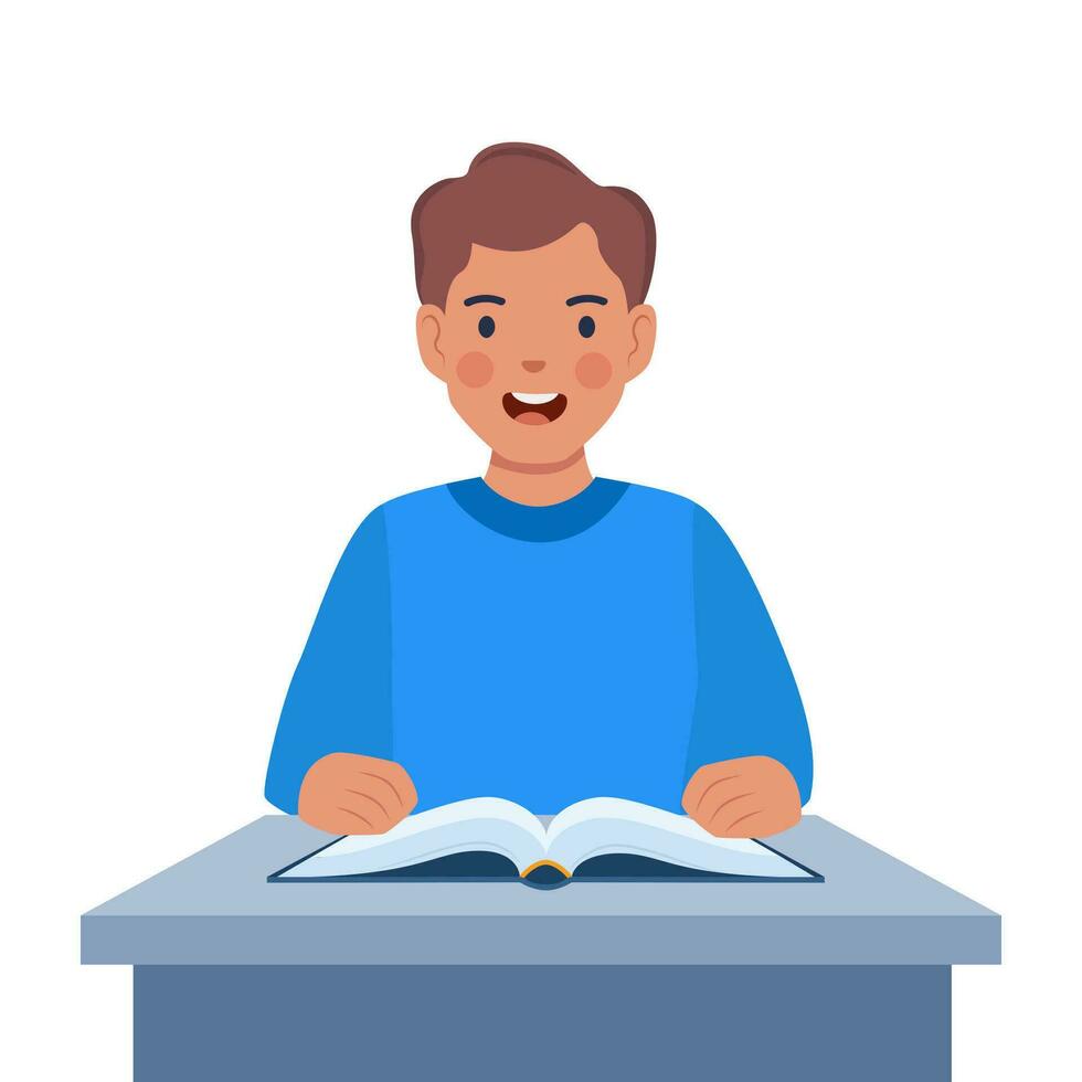 boy in lesson Primary school boy pupil sit at desk. Elementary education. Kid getting  knowledge on lesson in class. Vector illustration. 31714556 Vector Art at  Vecteezy