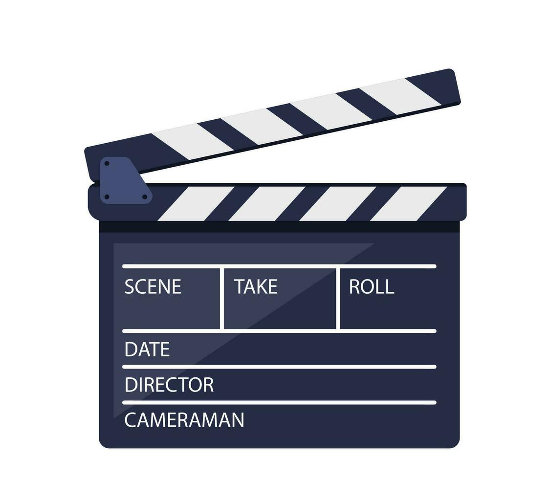 Clapperboard. Black and white movie slate. Cinematography and filmmaking equipment. Film clapper. Vector illustration.