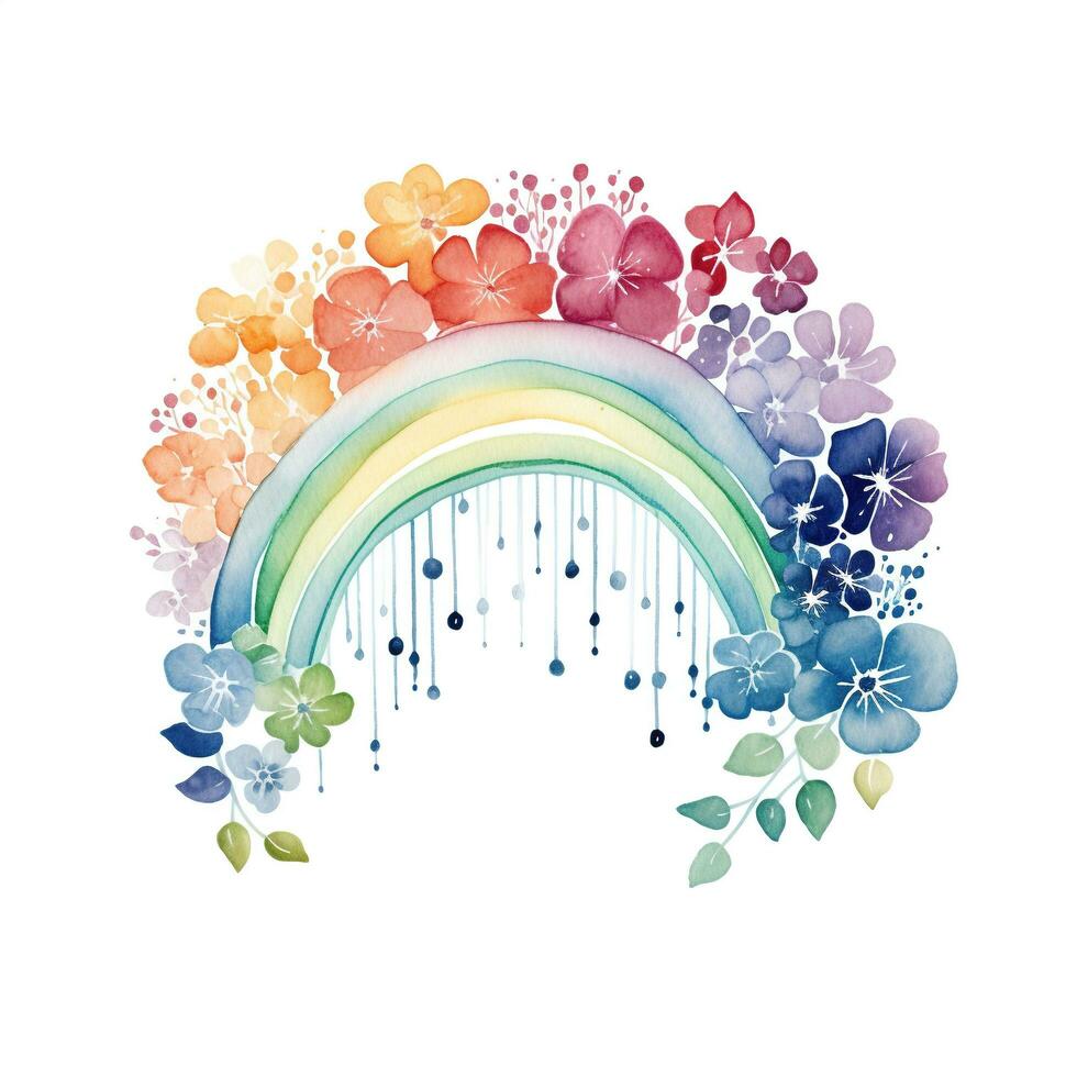 Watercolor rainbow illustration, floral art, clipart, single element for design on white background. Generative AI photo