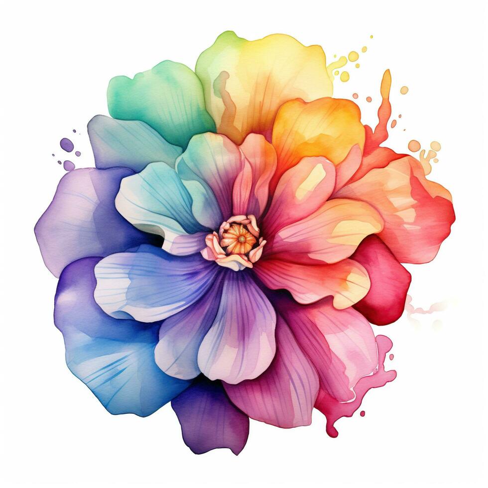 Bright colorful watercolor flower, abstract plant, clipart on a white background. Generative AI photo