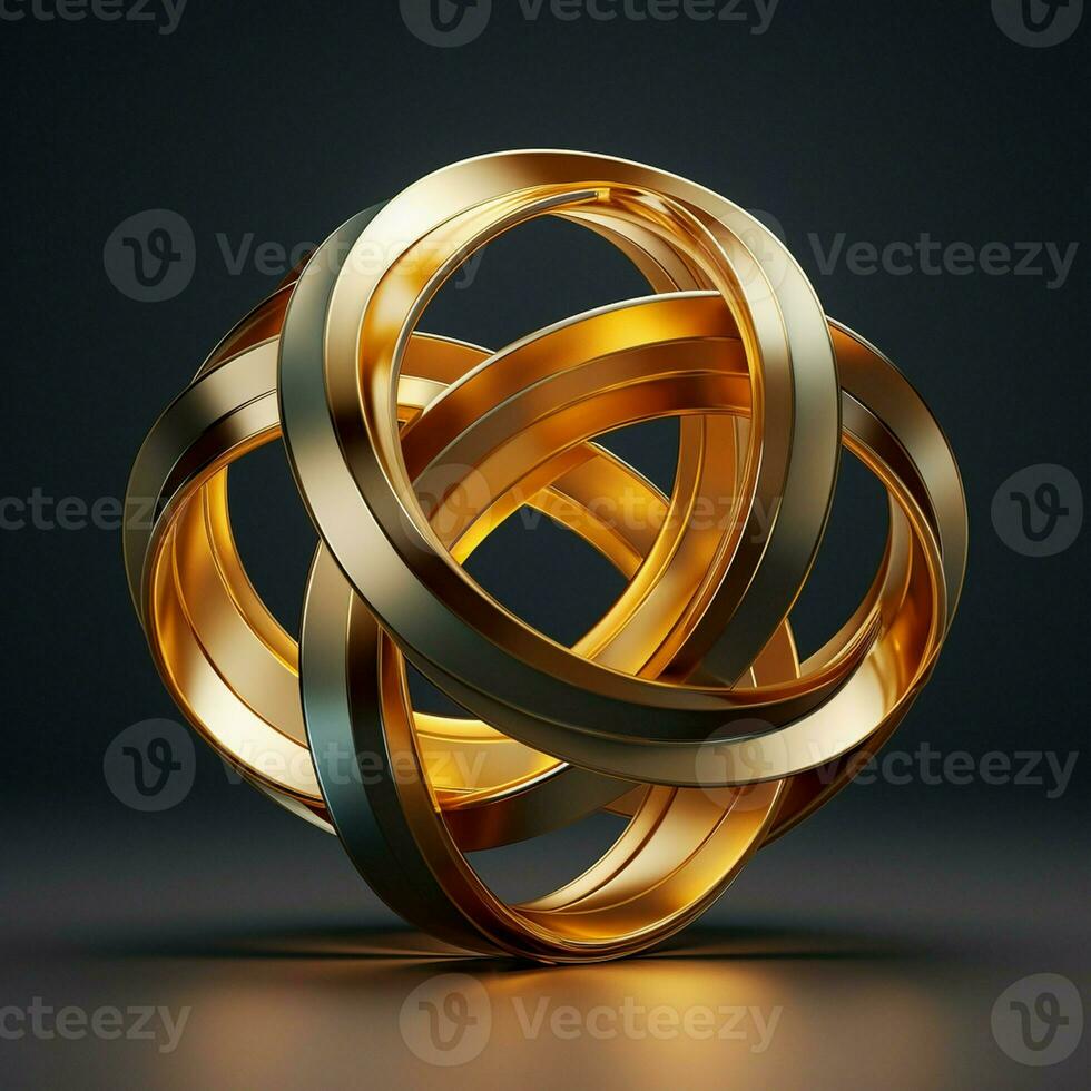 This is a 3D rendered golden geometric shape with a unique design, set against a background. AI Generative photo