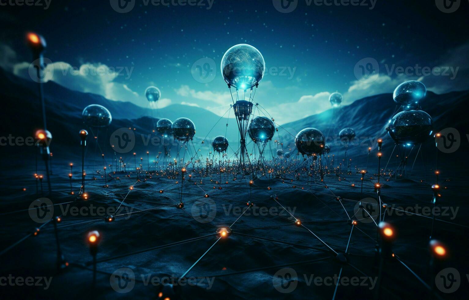 Technology for virtual reality - Network connection an artificial environment. AI Generative photo