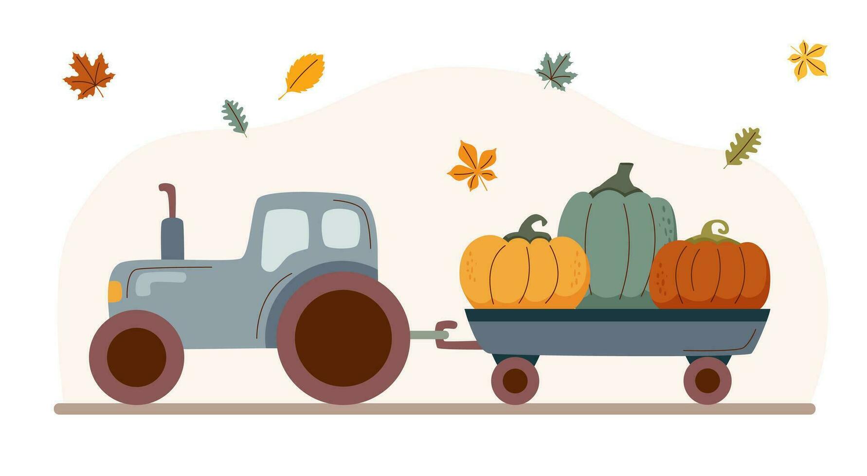 Tractor with pumpkins vector