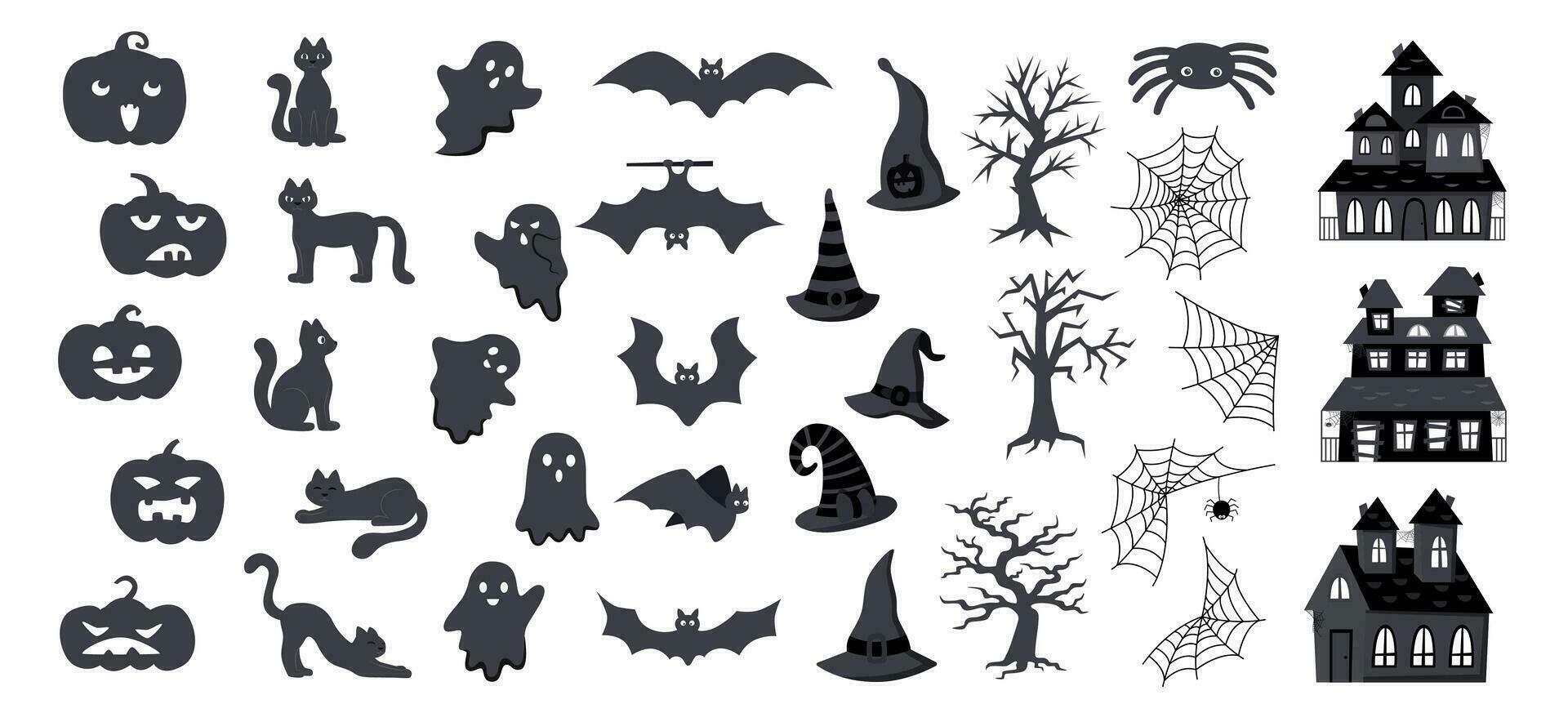 Halloween set of black elements vector