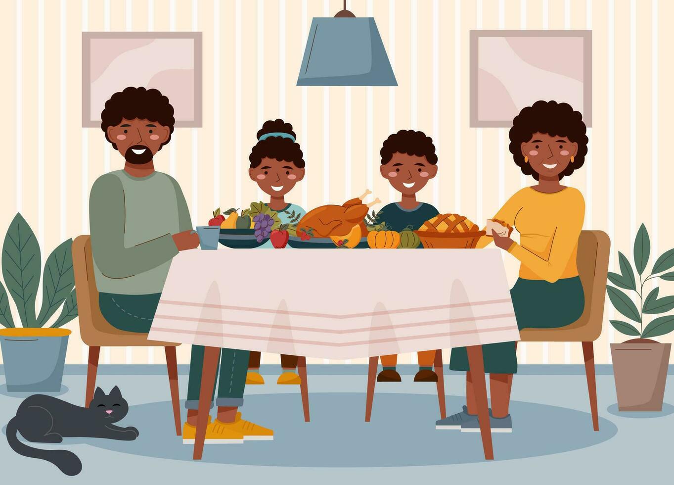 Family Thanksgiving at the table vector