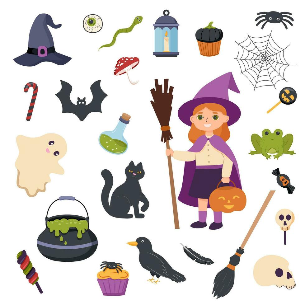 Set of Halloween objects vector