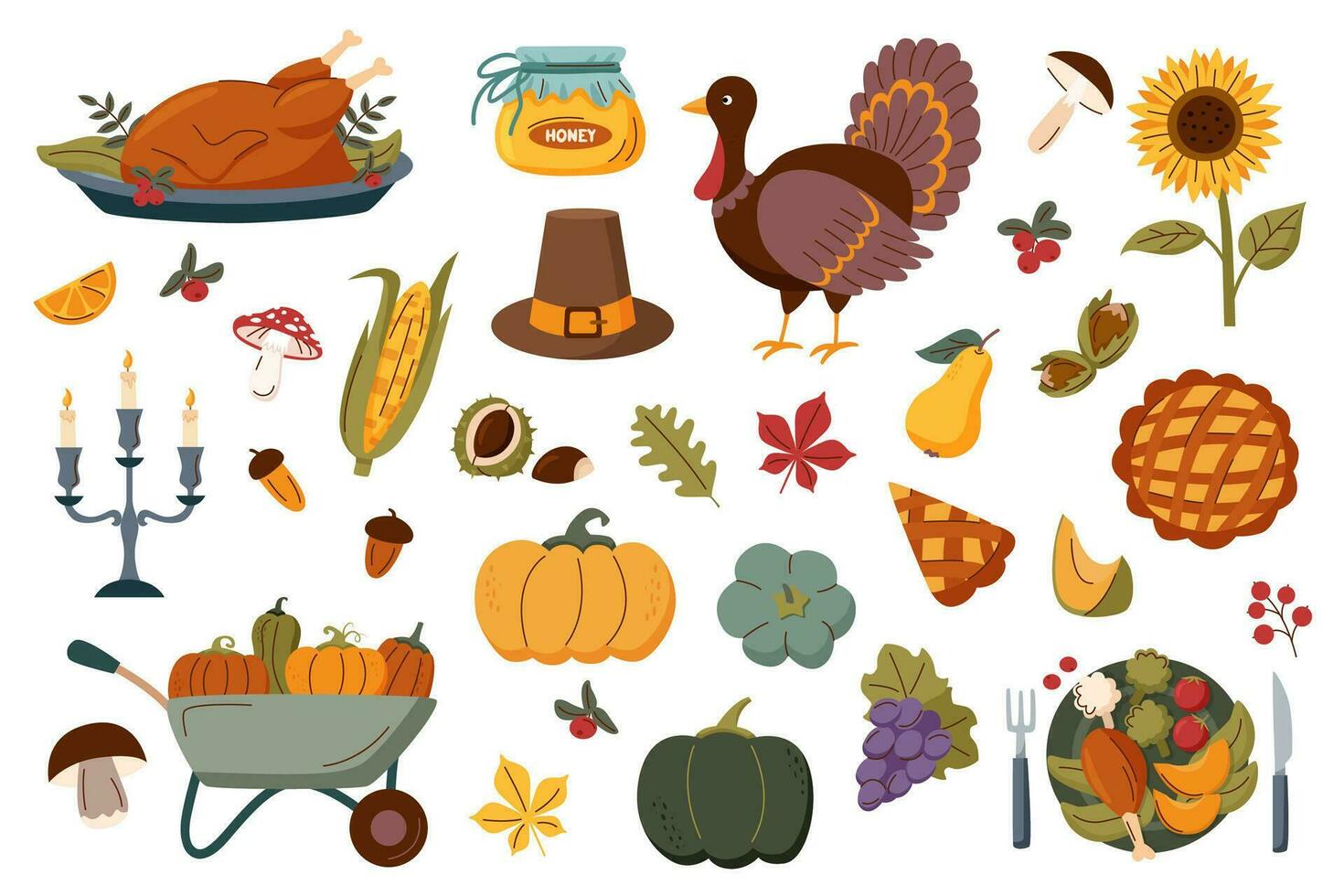 Set of thanksgiving objects. vector