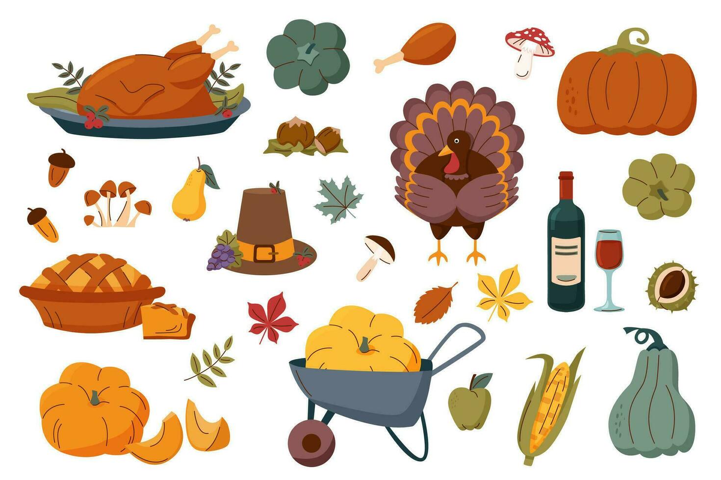 Set thanksgiving elements vector