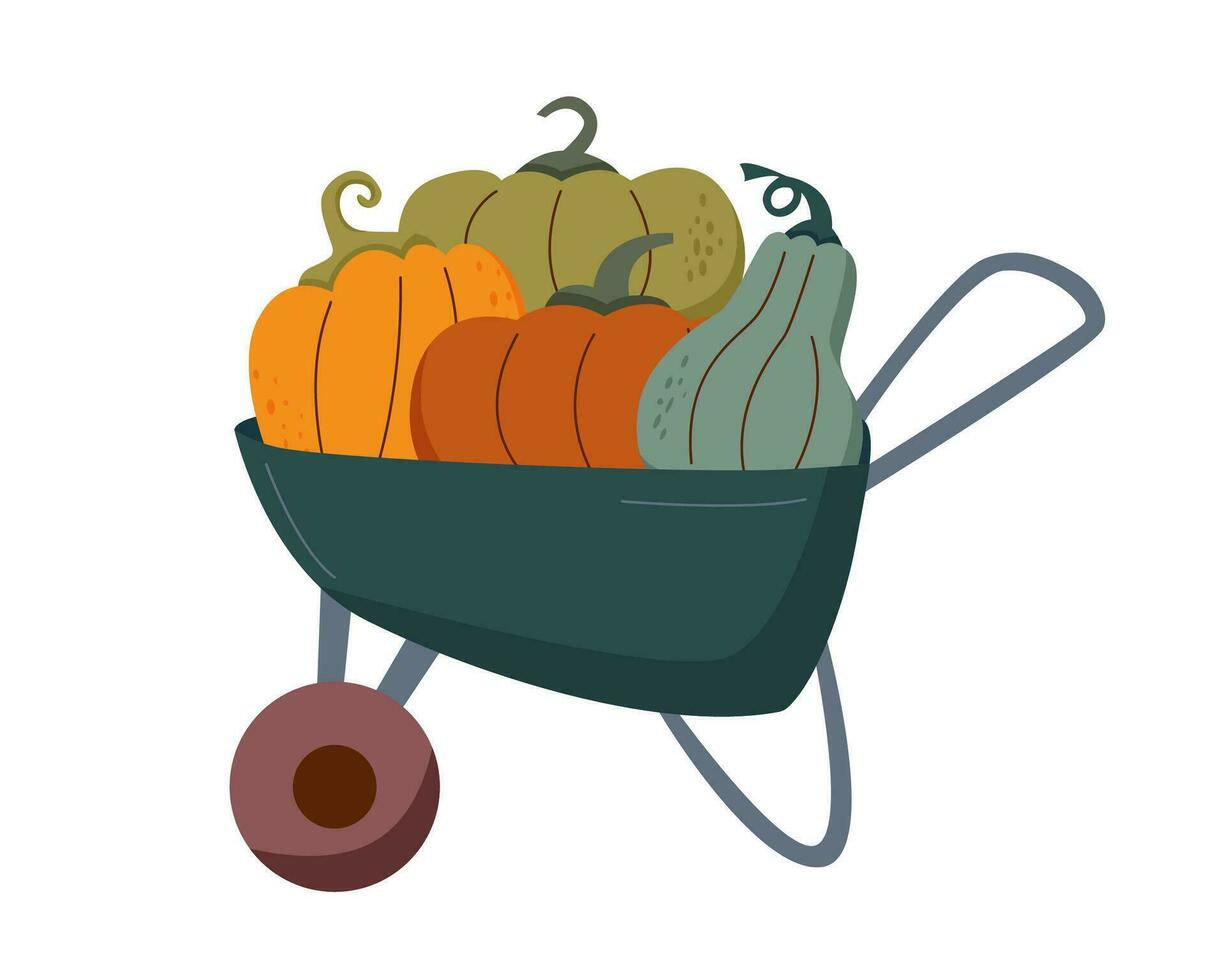 Trolley with pumpkins vector